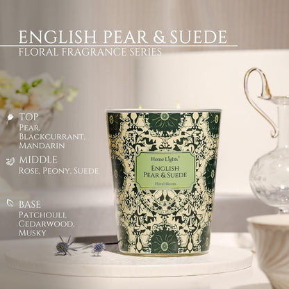 HomeLights Soy Wax Candles for Home Scented, 3-Wick Candles in English Pear & Suede Scented