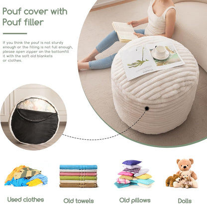 HIGOGOGO Round Stuffed Pouf Ottoman, Stripe Faux Fur Poufs with Foam Chunk Filling, Furry and