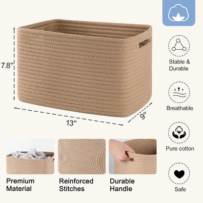 4 Pack Storage Baskets for Organizing, Woven Baskets for Shelves - Perfect for Toys, Books, Towels