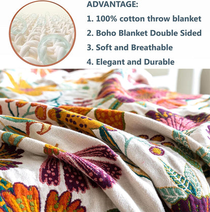 Summer Throw Blanket for Couch Bed Chair, 100% Cotton Muslin Breathable Woven Throws 60''x 80''