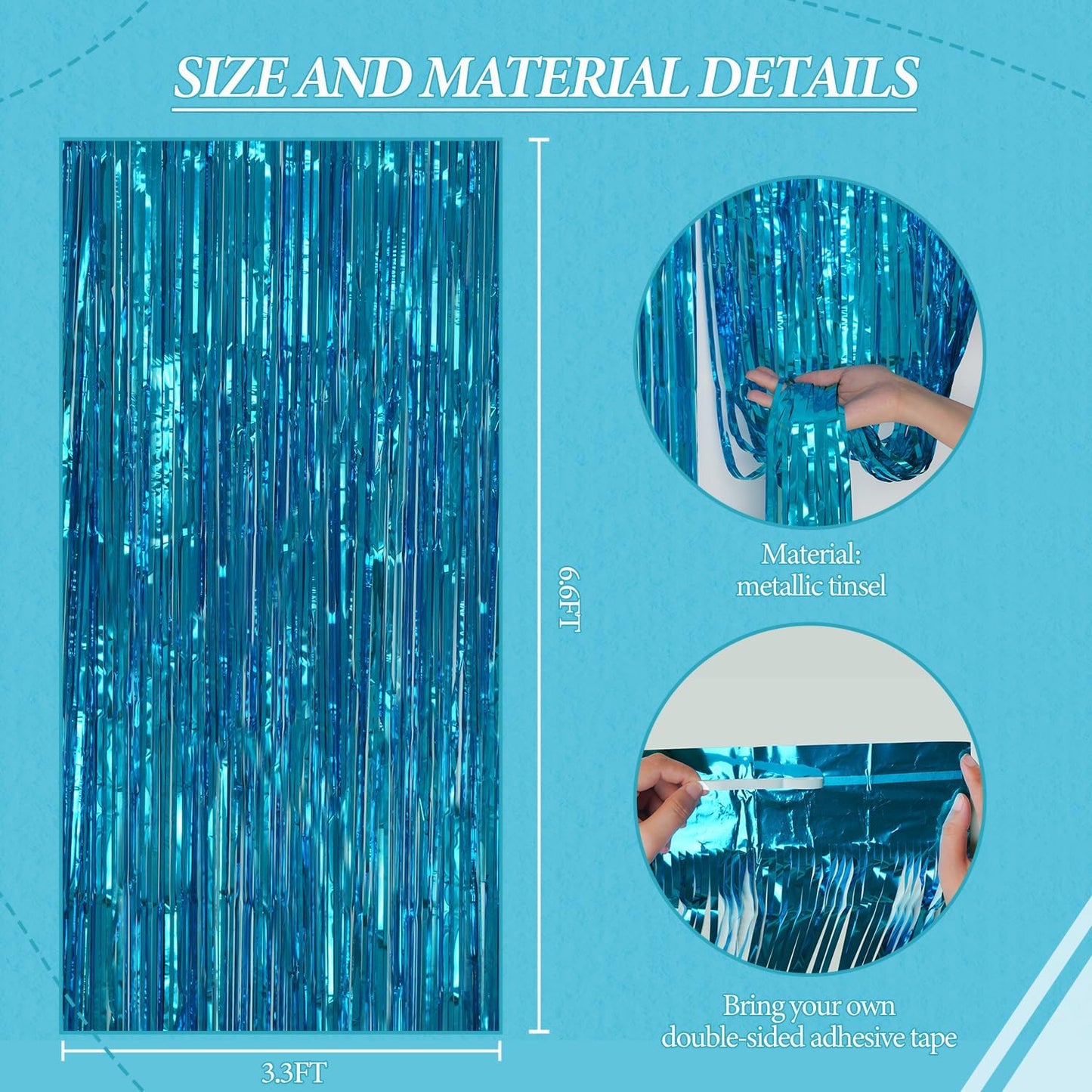 3 Pack Foil Fringe Backdrop - Blue Shiny Tinsel Curtains for Party Decoration/Photo Booth Props