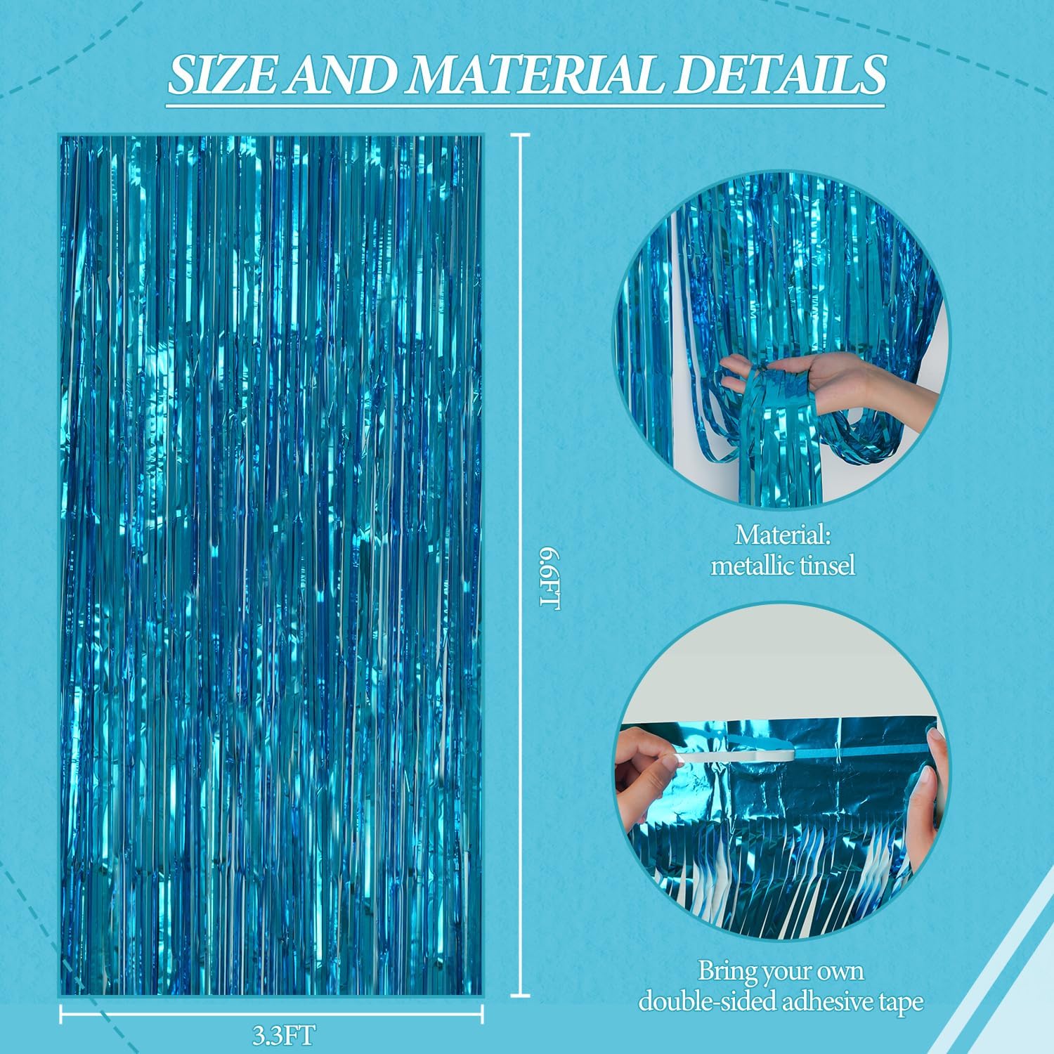 3 Pack Foil Fringe Backdrop - Blue Shiny Tinsel Curtains for Party Decoration/Photo Booth Props