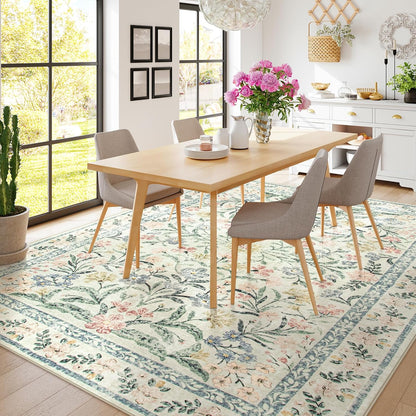 Wonnitar Large Rugs for Living Room, Soft Washable Floral 9x12 Area Rug for Bedroom, Boho
