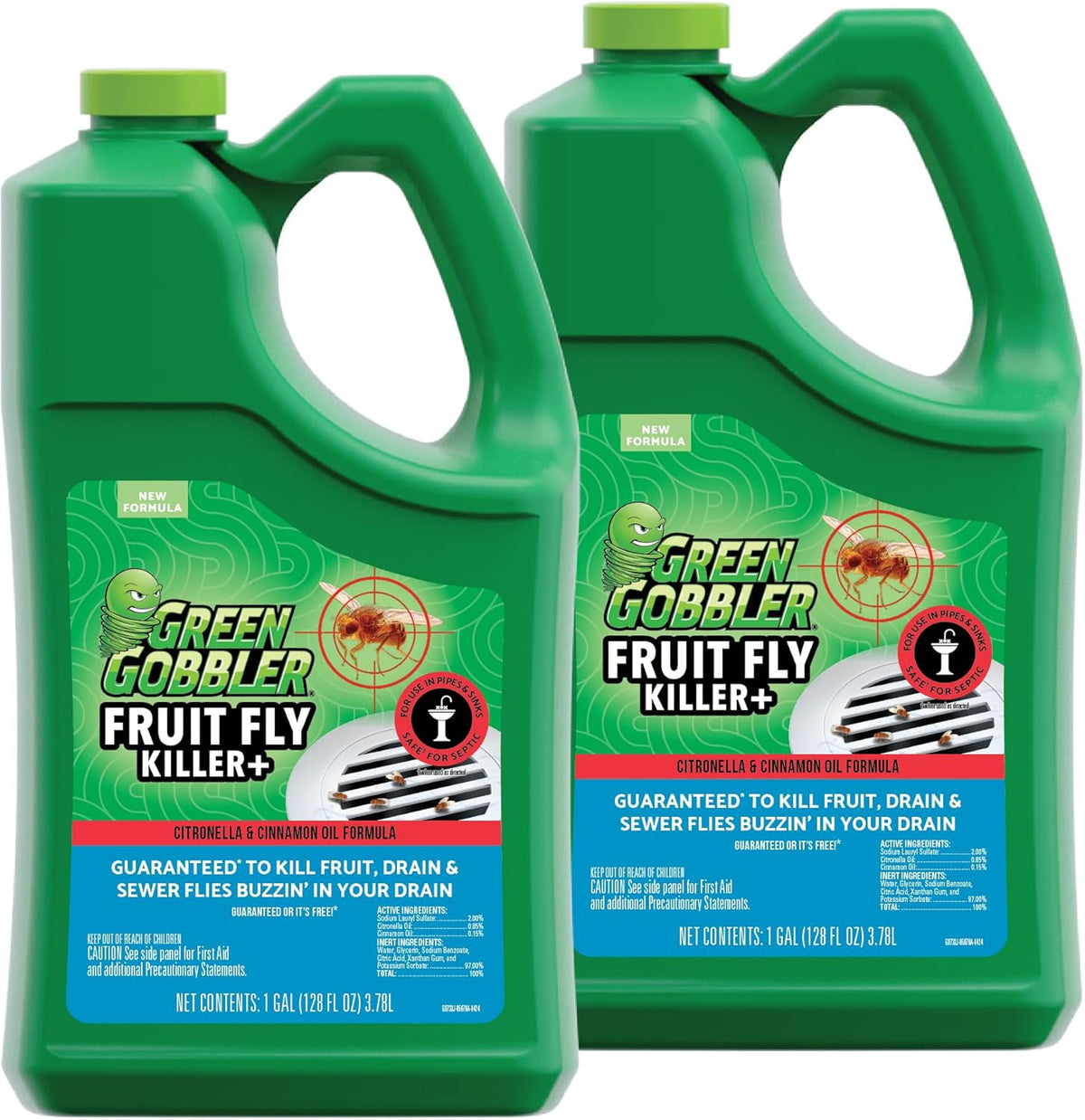 Green Gobbler Fruit Fly Killer+ - Kills Fruit Flies, Drain Flies & Sewer Flies, Gel Treatment For