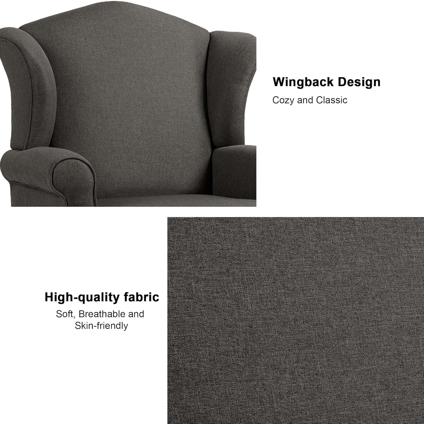 Accent Chair, High Back Upholstered Armchair with High Resilience Sponge & Wood Legs, Mid-Century