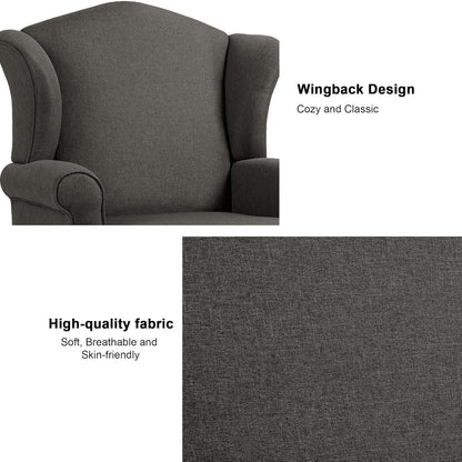 Accent Chair, High Back Upholstered Armchair with High Resilience Sponge & Wood Legs, Mid-Century