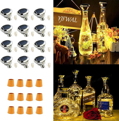 Upgraded 12 Pack Diamond Solar Wine Bottle Lights, 20 LEDs Waterproof Copper Light, Bottle Light