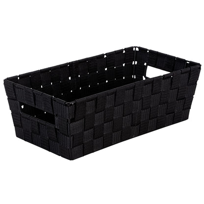 Simplify Extra Long Shelf Woven Strap Tote | Decorative Storage Basket | Built in Handles |