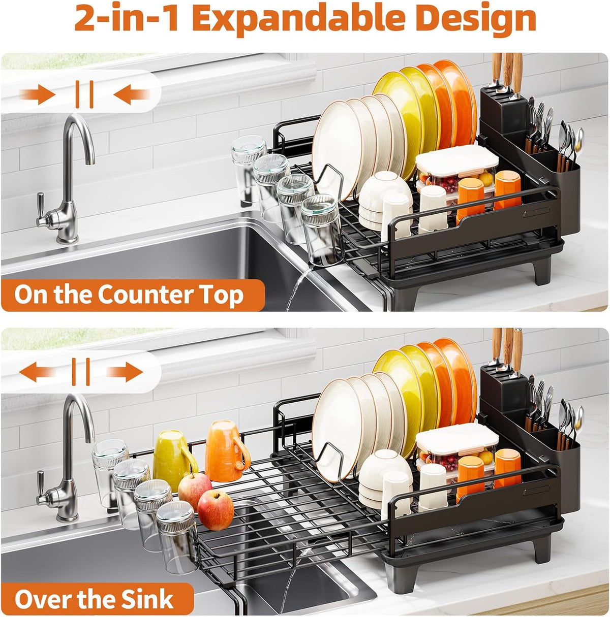 Extendable Dish Drying Rack, Multifunction Dish Rack for Kitchen Counter, Expandable Dish Drainer