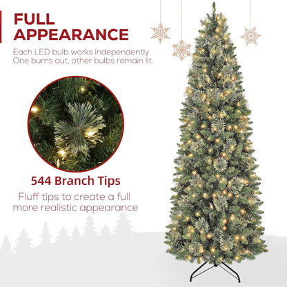 Hykolity 6 ft Prelit Pencil Slim Christmas Tree with 200 Warm White LED Lights, 544 PVC Branch
