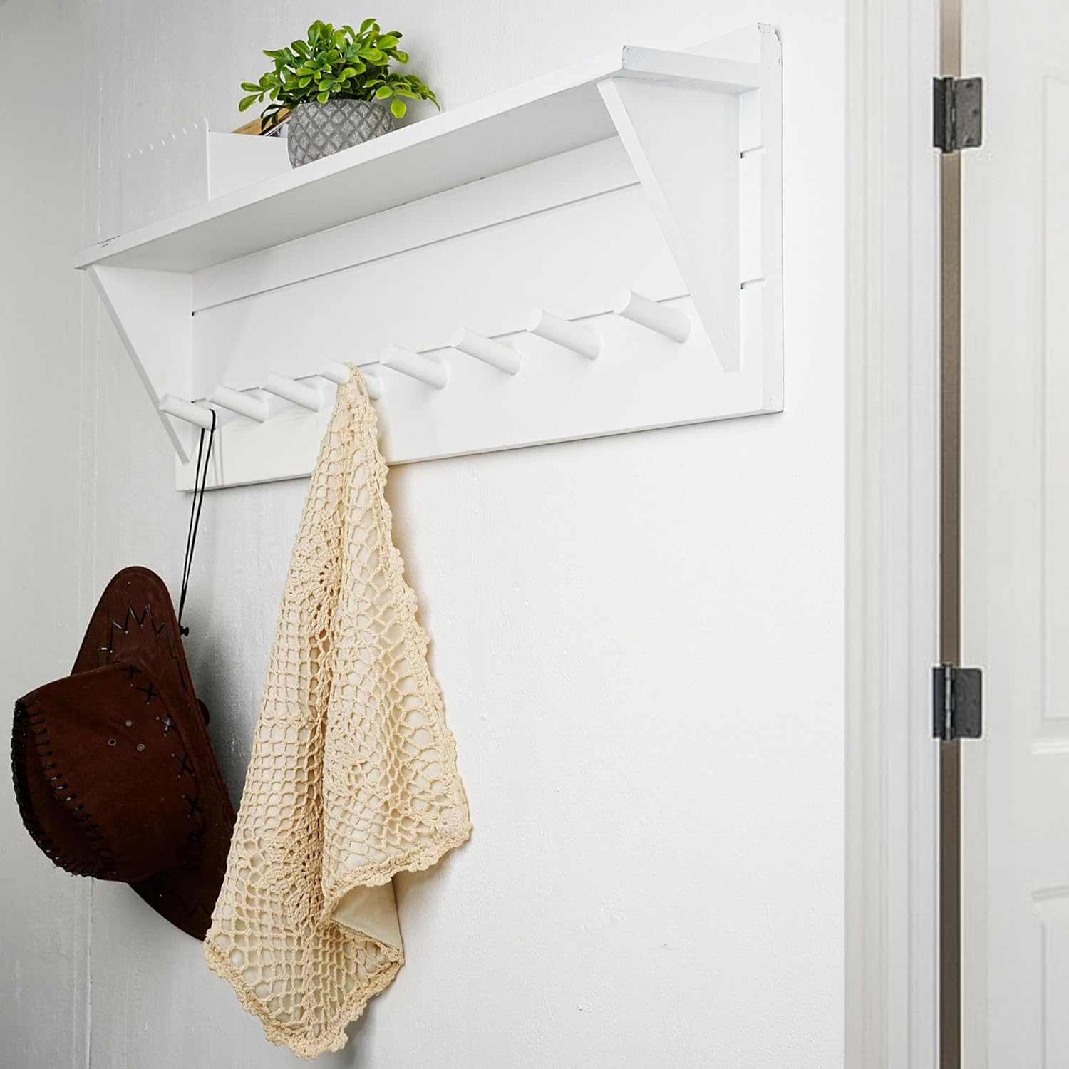 WEBI Coat Rack Wall Mount with Shelf,8 Peg Hooks,34" Long Entryway Wall Shelf with Hooks Underneath