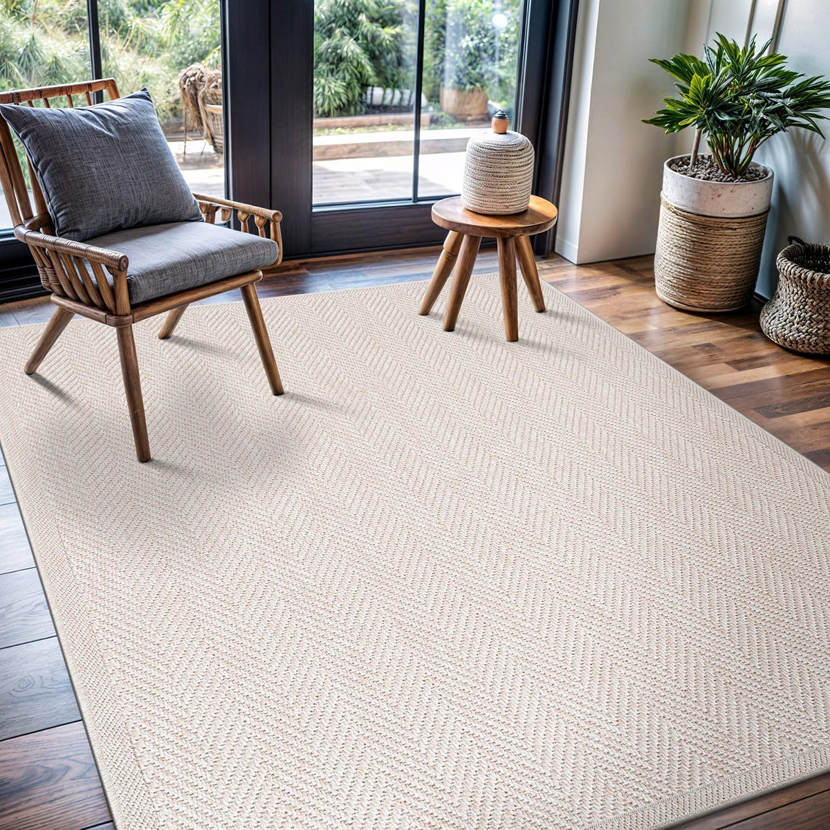 CAMILSON Easy Jute Rug 4x6, Indoor Outdoor Off-White Color Fiber Area Rugs for Living Room Patio