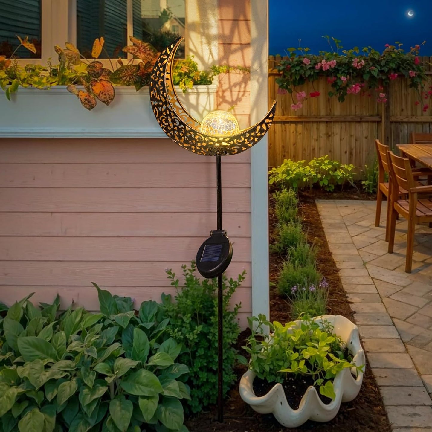TAKE ME Moon Solar Lights Garden Outdoor Decor Waterproof Metal Solar Stakes Lights for Patio Yard