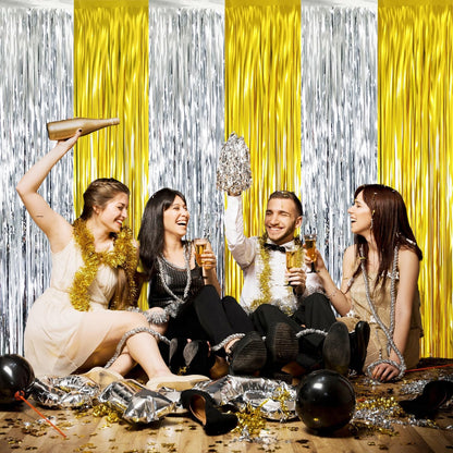 GOER 3.2 ft x 8.2 ft Metallic Tinsel Foil Fringe Curtains Party Backdrop Party Streamers for