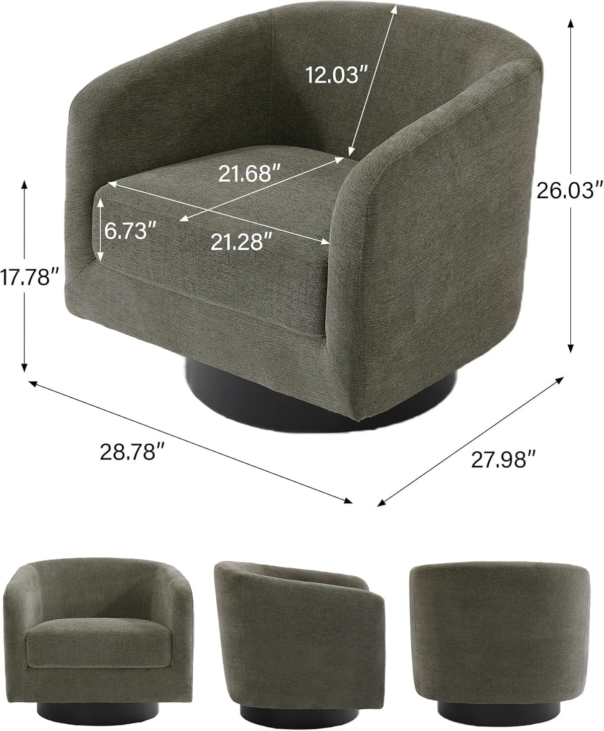 Swivel Barrel Accent Chair, Modern Round Chenille Fabric Arm Chair for Living Room, Bedroom, Comfy