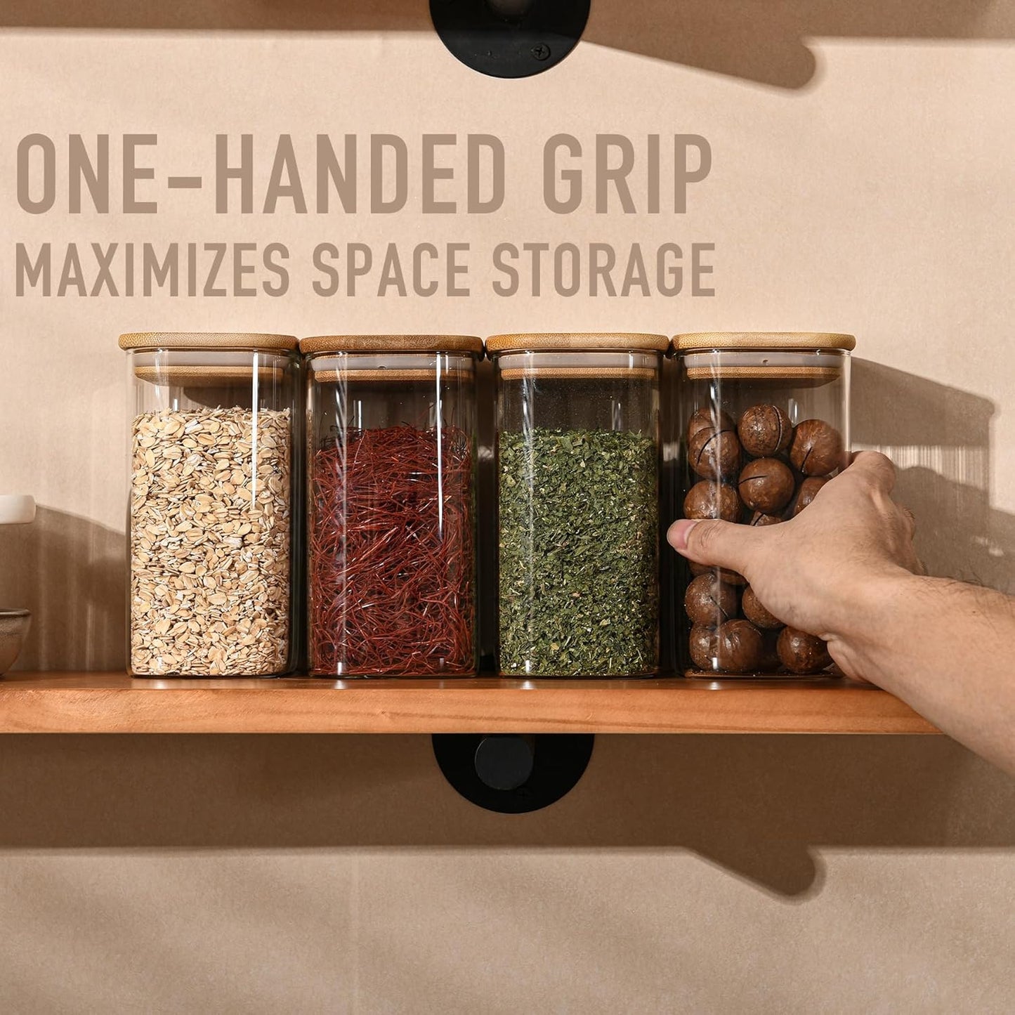 37oz Rectangle Airtight Glass Storage Containers with Bamboo Lids (Set of 6), Square Food Storage