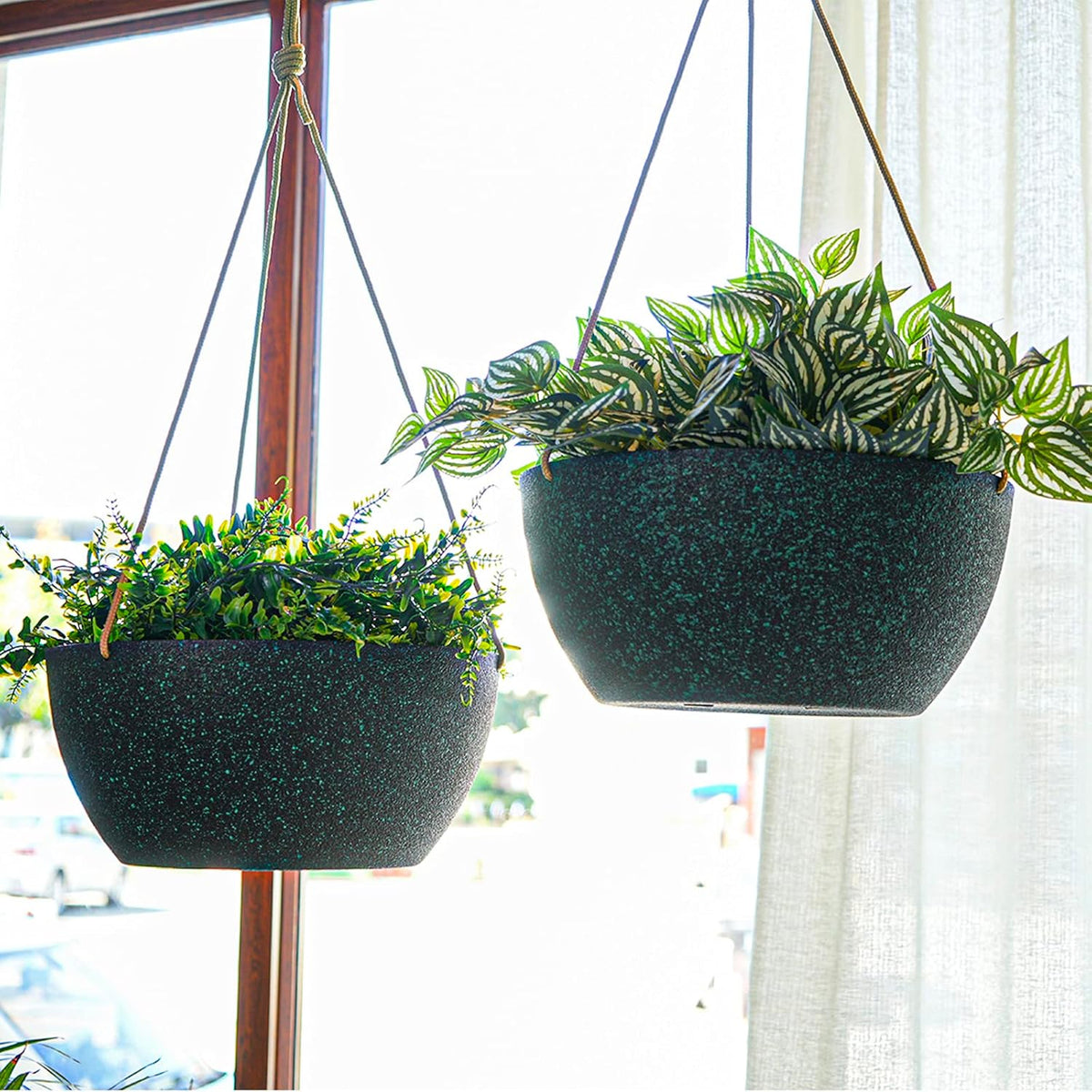 12 Inch 2 Pack Large Hanging Planters for Indoor Outdoor Plants, Plastic Hanging Basket Pots for