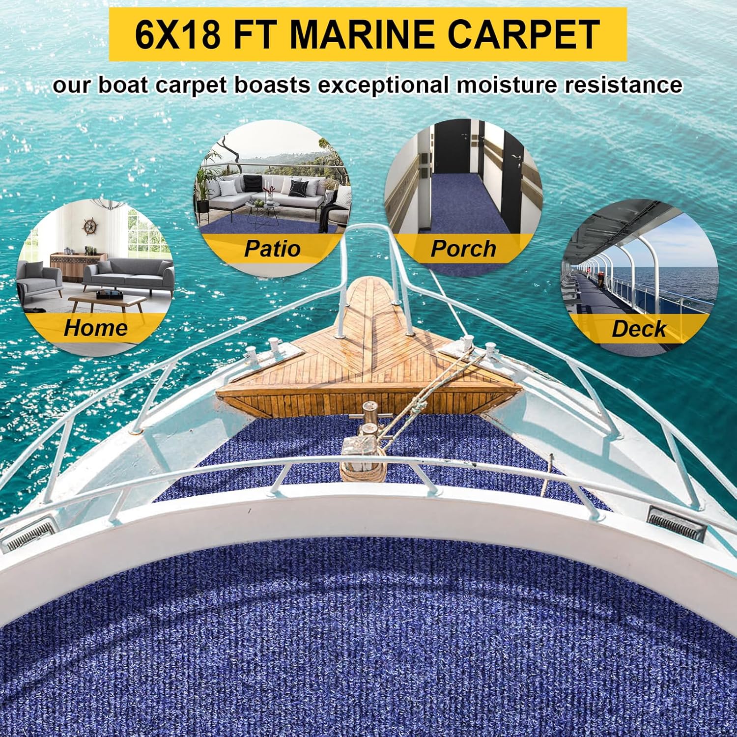 Marine Carpet,6 FT x 18 FT Deep Blue Indoor Outdoor Carpet 0.2" Thick Boat Carpet with Water-Proof