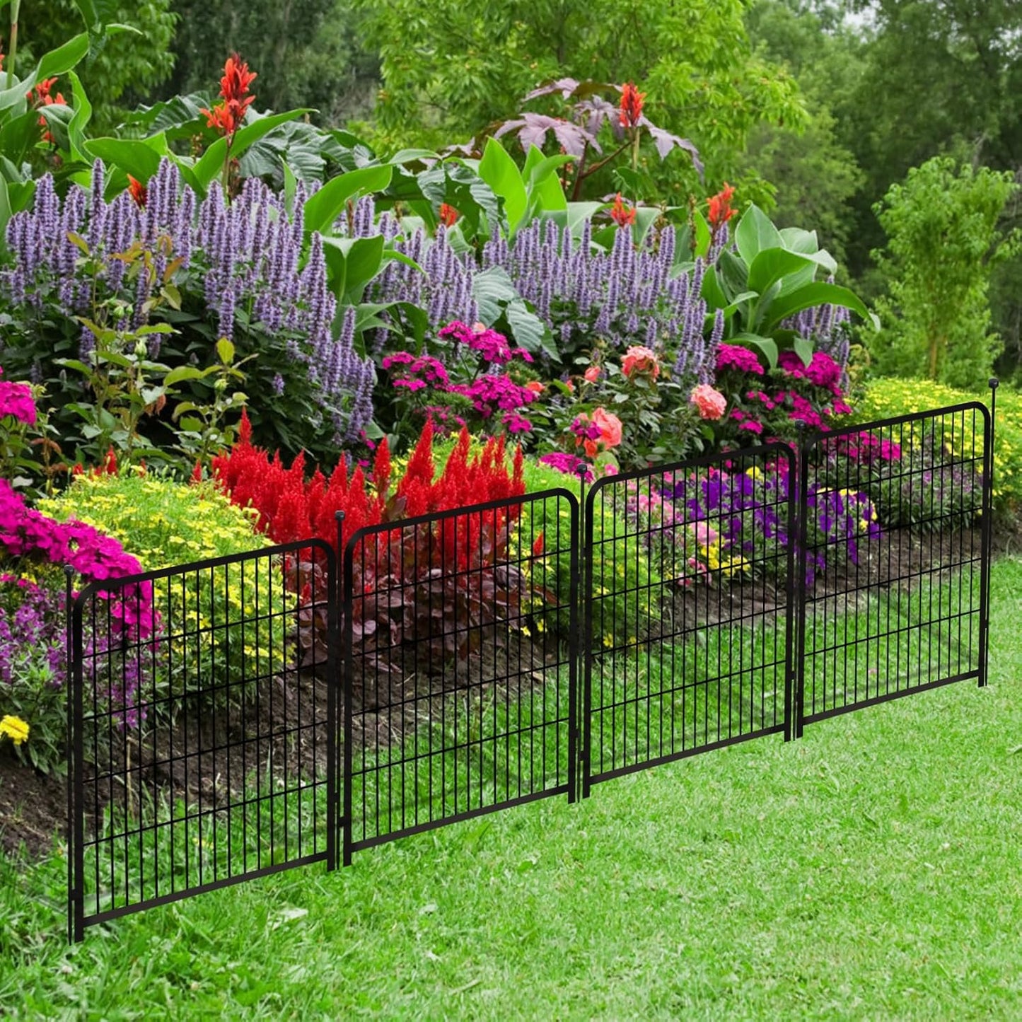 Garden Fencing 36 Inch High, 4 Panels Total 8.9 Ft(L) Dog Fence Outdoor for Yard, 4 One-Sided