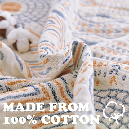 jinchan Boho 100% Cotton Muslin Queen Size 80x90 Throw Blanket Lightweight 4-Layer Orange