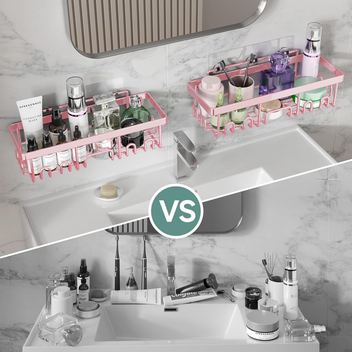 Veken Rustproof & Waterproof Shower Caddy 6-Pack, No Drilling Adhesive Shelves Rack with Soap