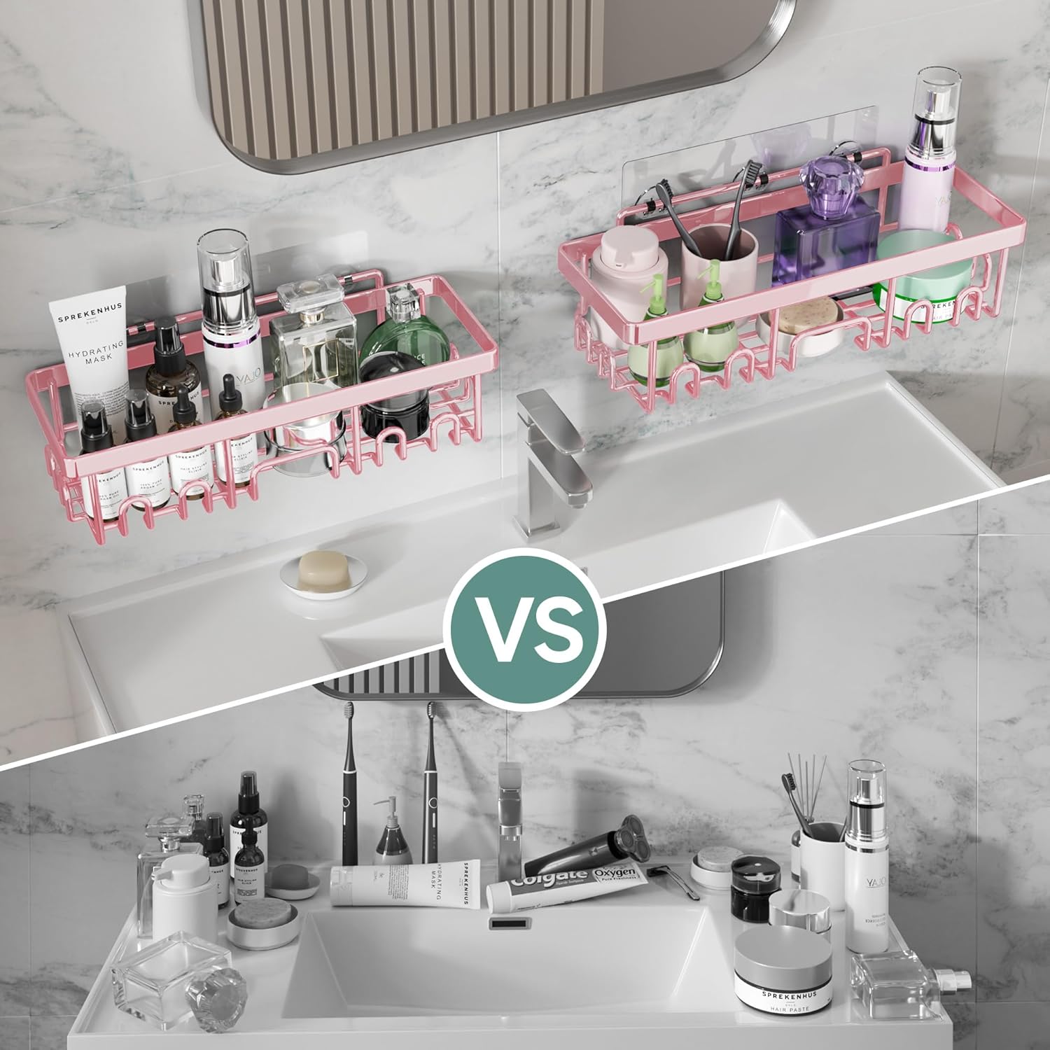 Veken Rustproof & Waterproof Shower Caddy 6-Pack, No Drilling Adhesive Shelves Rack with Soap
