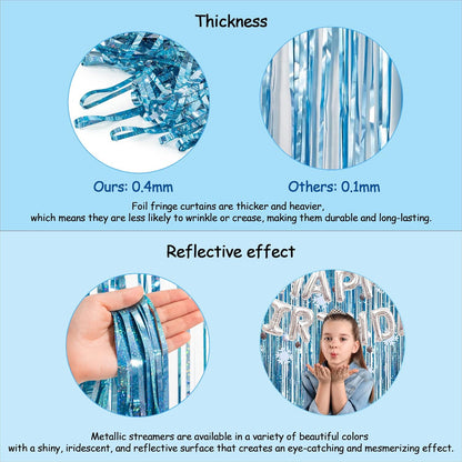 Blue Tinsel Curtain Party Backdrop - GREATRIL Foil Curtain Party Photo Streamers Backdrop for