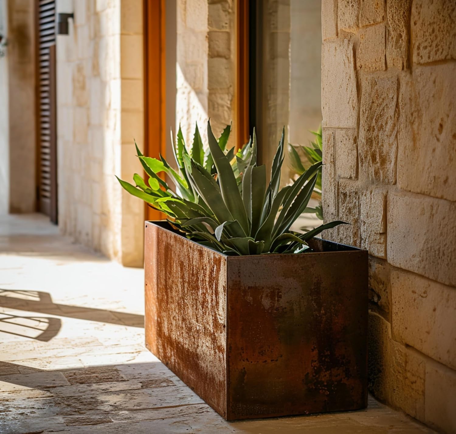 DIY CARTEL Corten Steel Rectangular Outdoor Planter Box, Rustic & Modern Farmhouse Design, Large