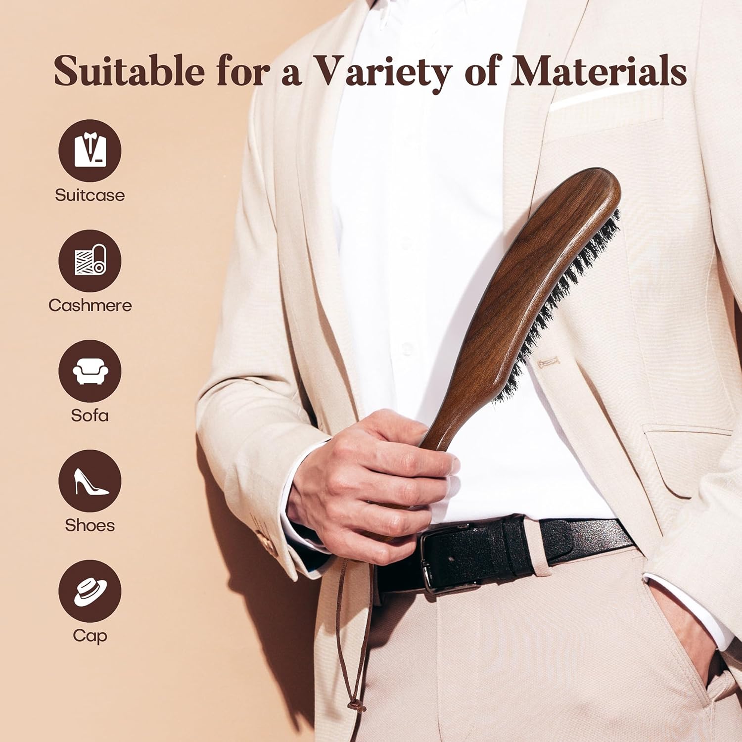 BFWood Clothes Brush - Boar Bristle Lint Brush for Suits, Cashmere, Wool, Velvet, Suede and Pet