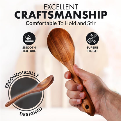 Zulay Kitchen 10-Piece Wooden Spoons for Cooking - Smooth Finish Teak Wooden Utensils for Cooking