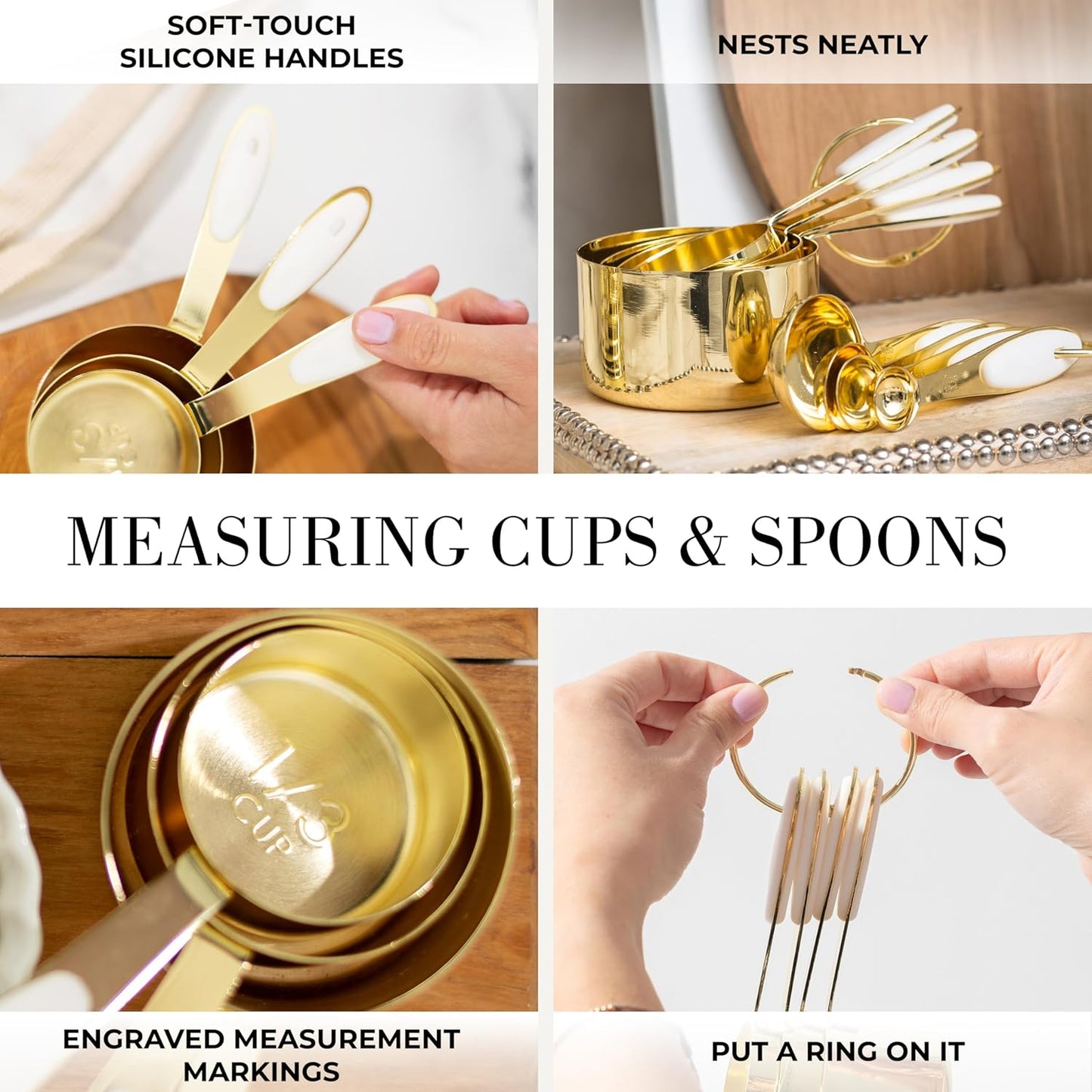 Styled Settings White and Gold Kitchen Utensils Set - 15-Piece BPA free, Non-Scratch, Utensils Set