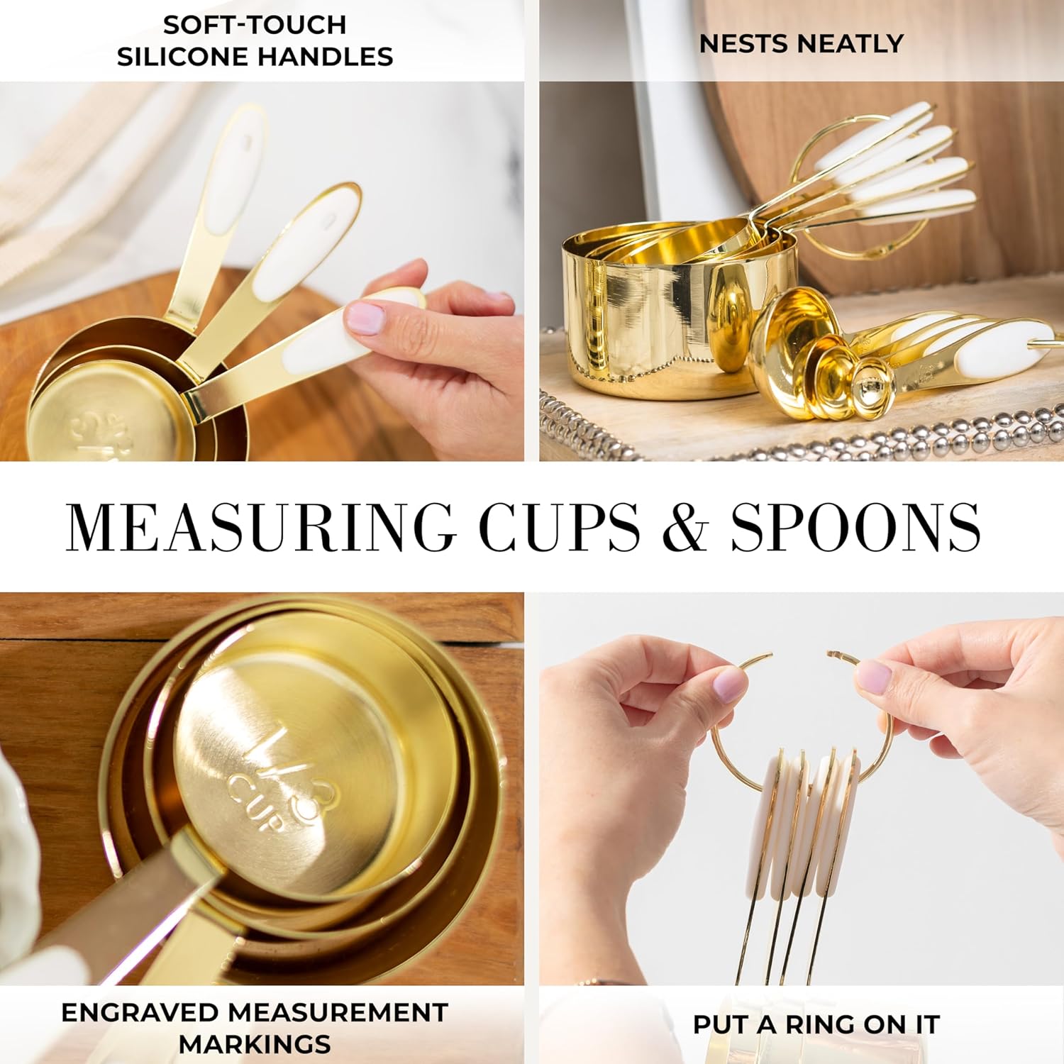 Styled Settings White and Gold Kitchen Utensils Set - 15-Piece BPA free, Non-Scratch, Utensils Set