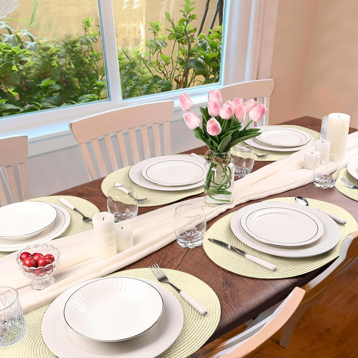 AHHFSMEI Placemats Set of 6 for Dining Table Washable Woven Vinyl Non-Slip 18x12 inches Placemat