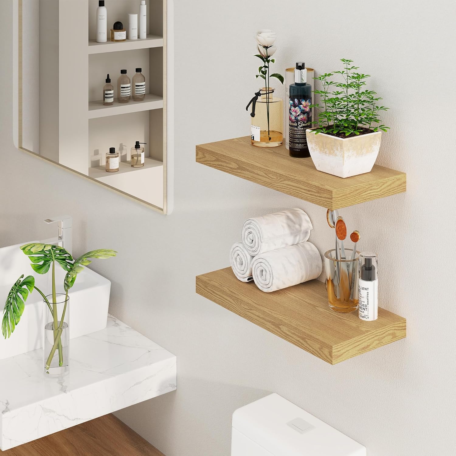 Floating Shelves for Wall, 8 Inch Deep Floating Shelves, 24"W x 8"D Wall Shelves Set of 2, Rustic