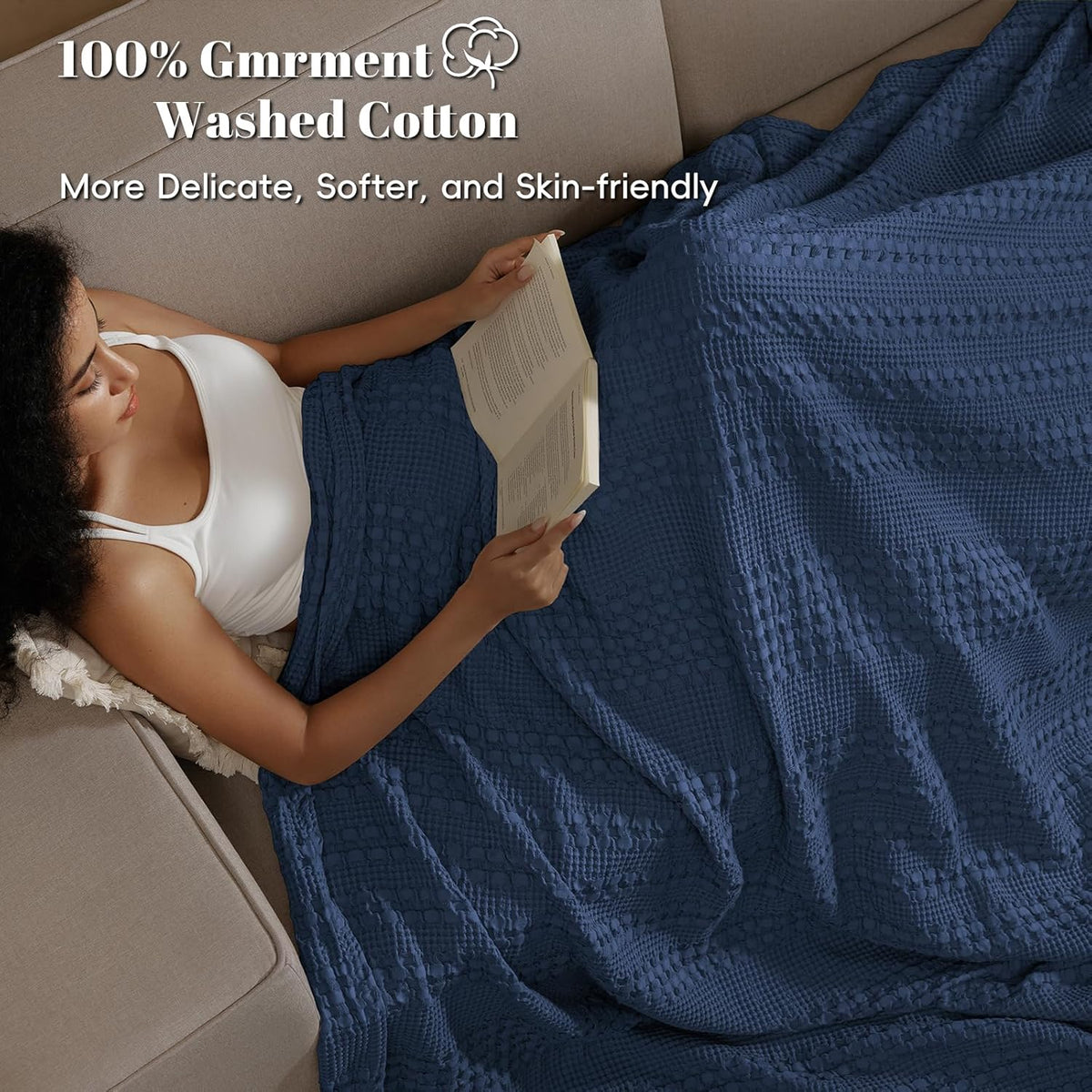 PHF 100% Cotton Waffle Weave Blanket Twin Size, Soft Lightweight Breathable Cozy Summer Blankets