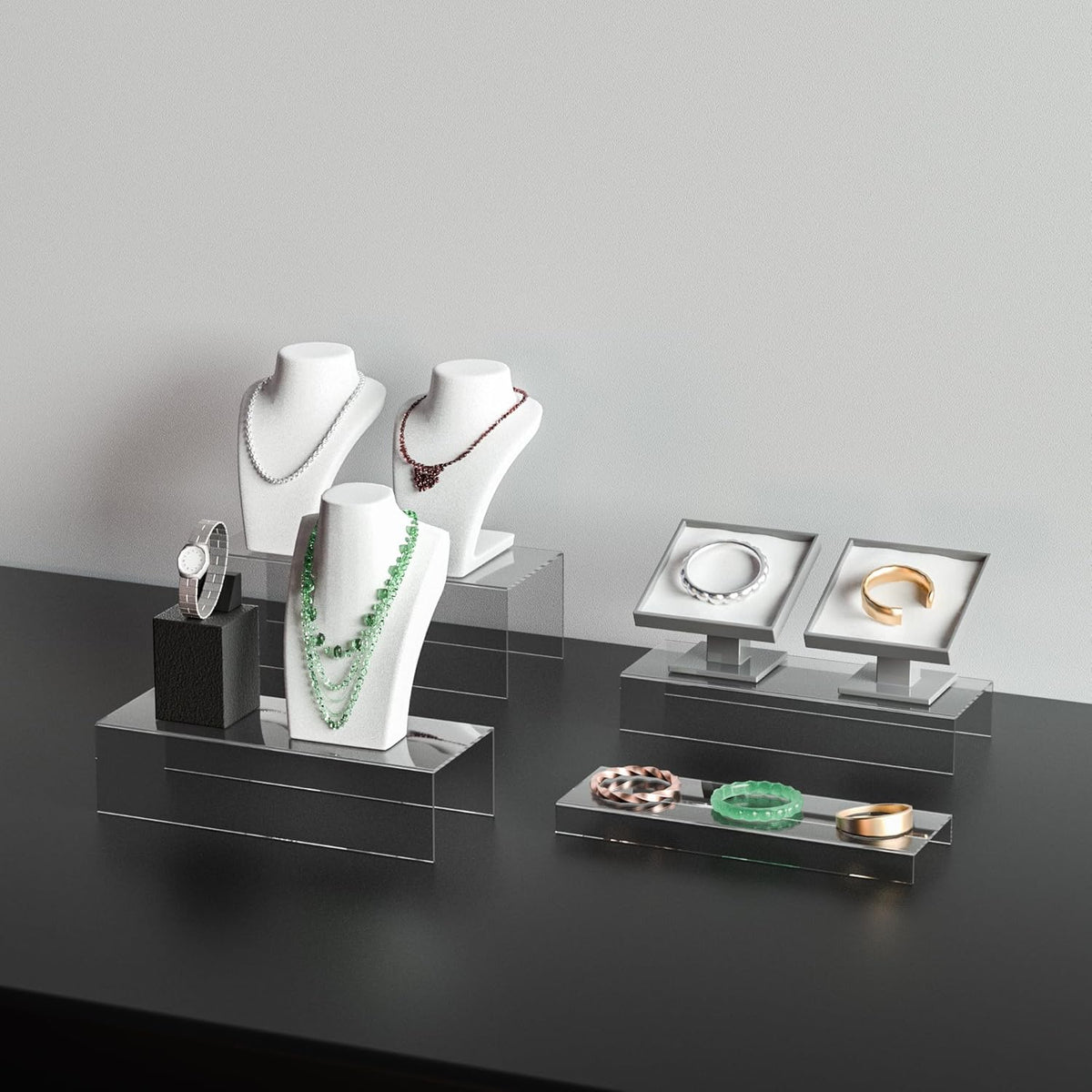 Clear Riser Display Shelf 3pcs, Desktop Rectangular Acrylic Display Shelves Storage Organizer