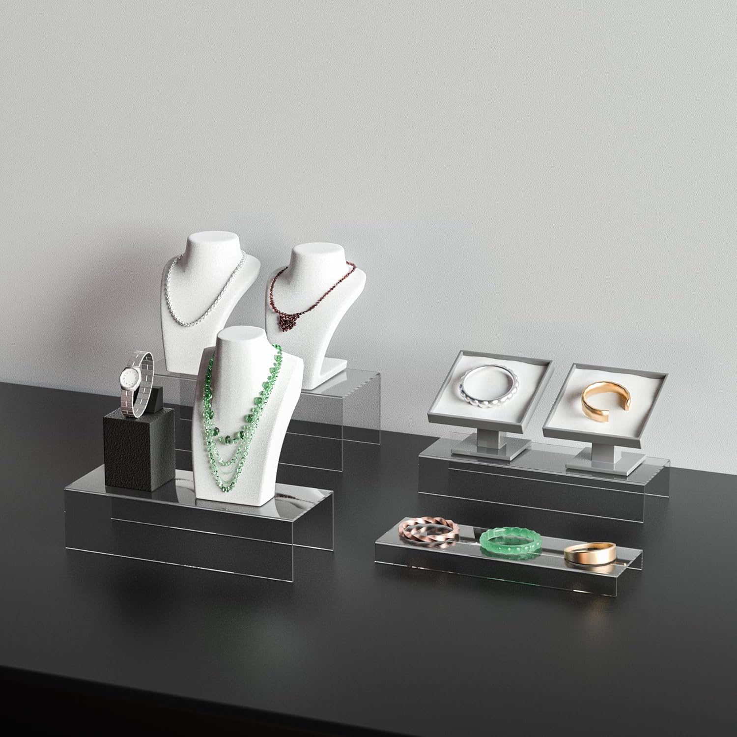Clear Riser Display Shelf 3pcs, Desktop Rectangular Acrylic Display Shelves Storage Organizer
