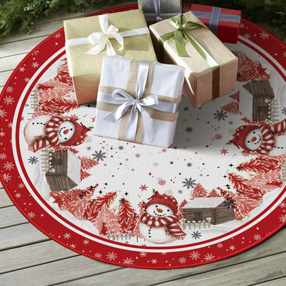AVOIN colorlife Snowflake Snowman Cardinal Christmas Tree Skirt 48 Inch, Winter Holiday Tree Mat