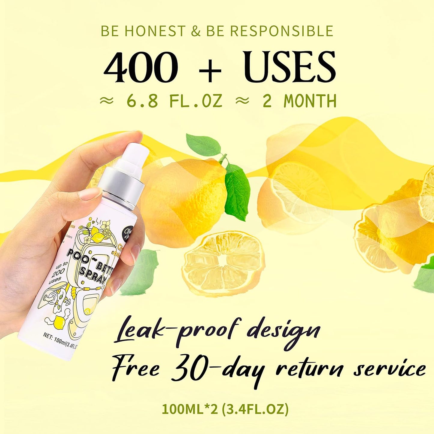 Clean-n-Fresh Toilet Spray, 6.8 Fl.oz Poo Spray | Up to 400+ Uses, 100% Natural Plant Essential Oil