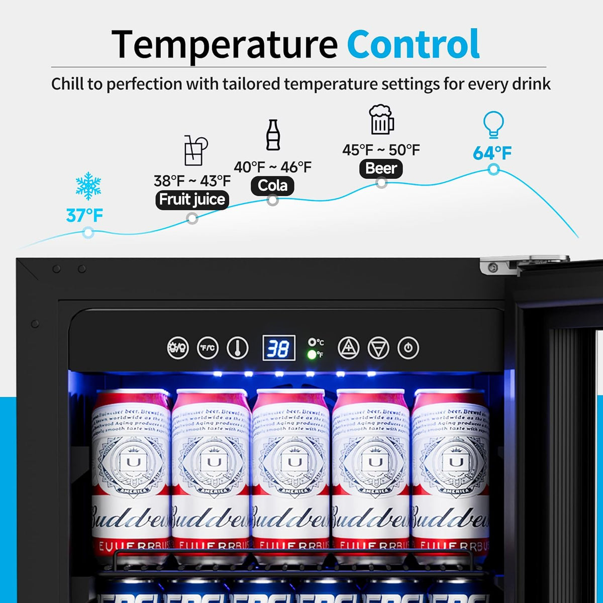 15 Inch Beverage Refrigerator Under Counter - 126 Cans Beverage Fridge with Glass Door for Beer