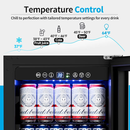 15 Inch Beverage Refrigerator Under Counter - 126 Cans Beverage Fridge with Glass Door for Beer