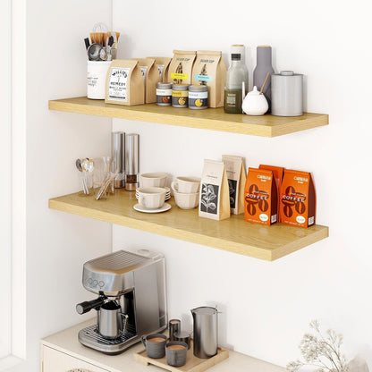 40" Floating Shelves for Wall, 12" Deep Slim Oak Floating Shelves, Wall-Mounted Shelves for