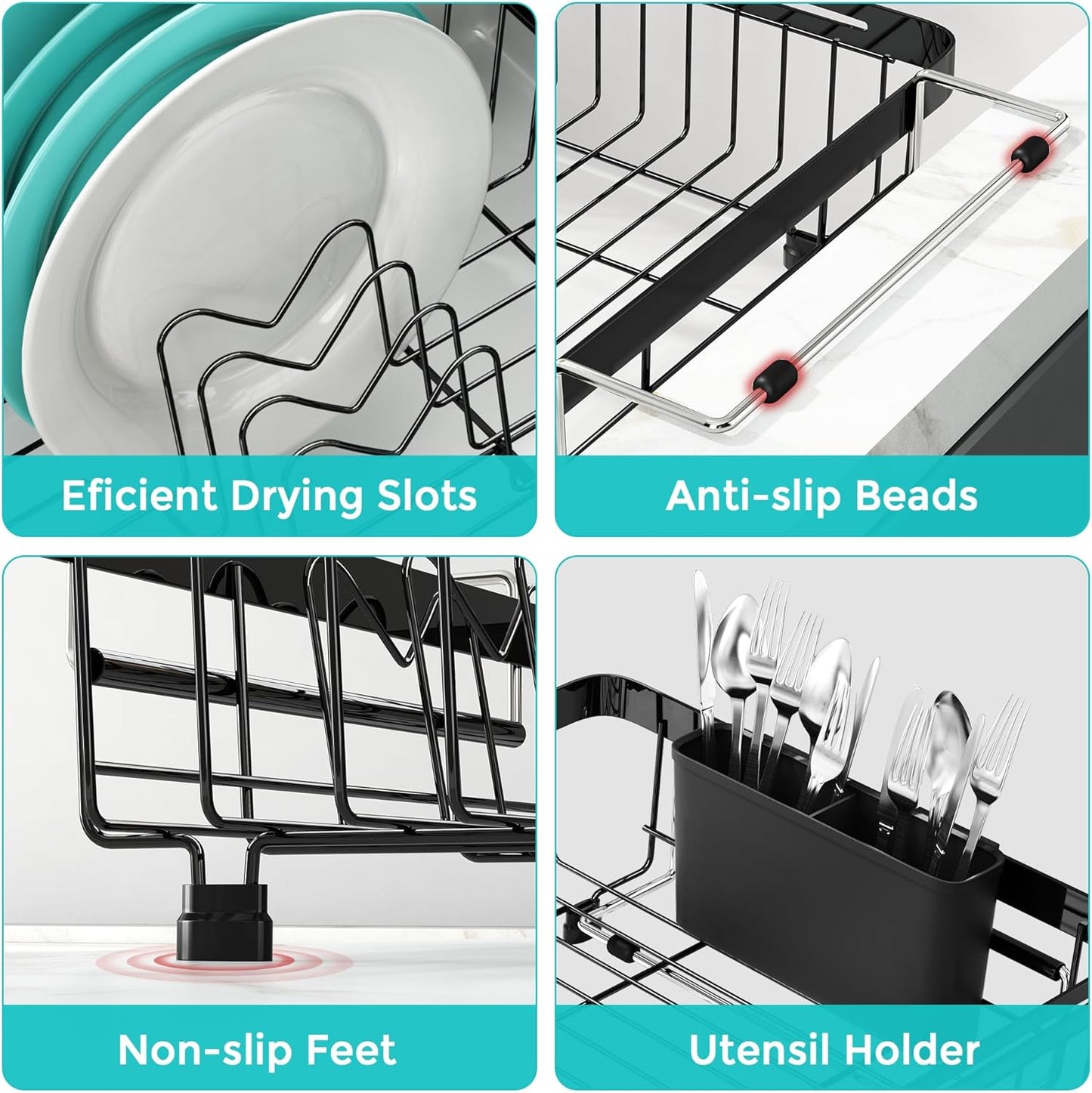 MAJALiS Dish Drying Rack in Sink -Expandable Stainless Steel Over Sink Dish Rack (11.3''-17'')