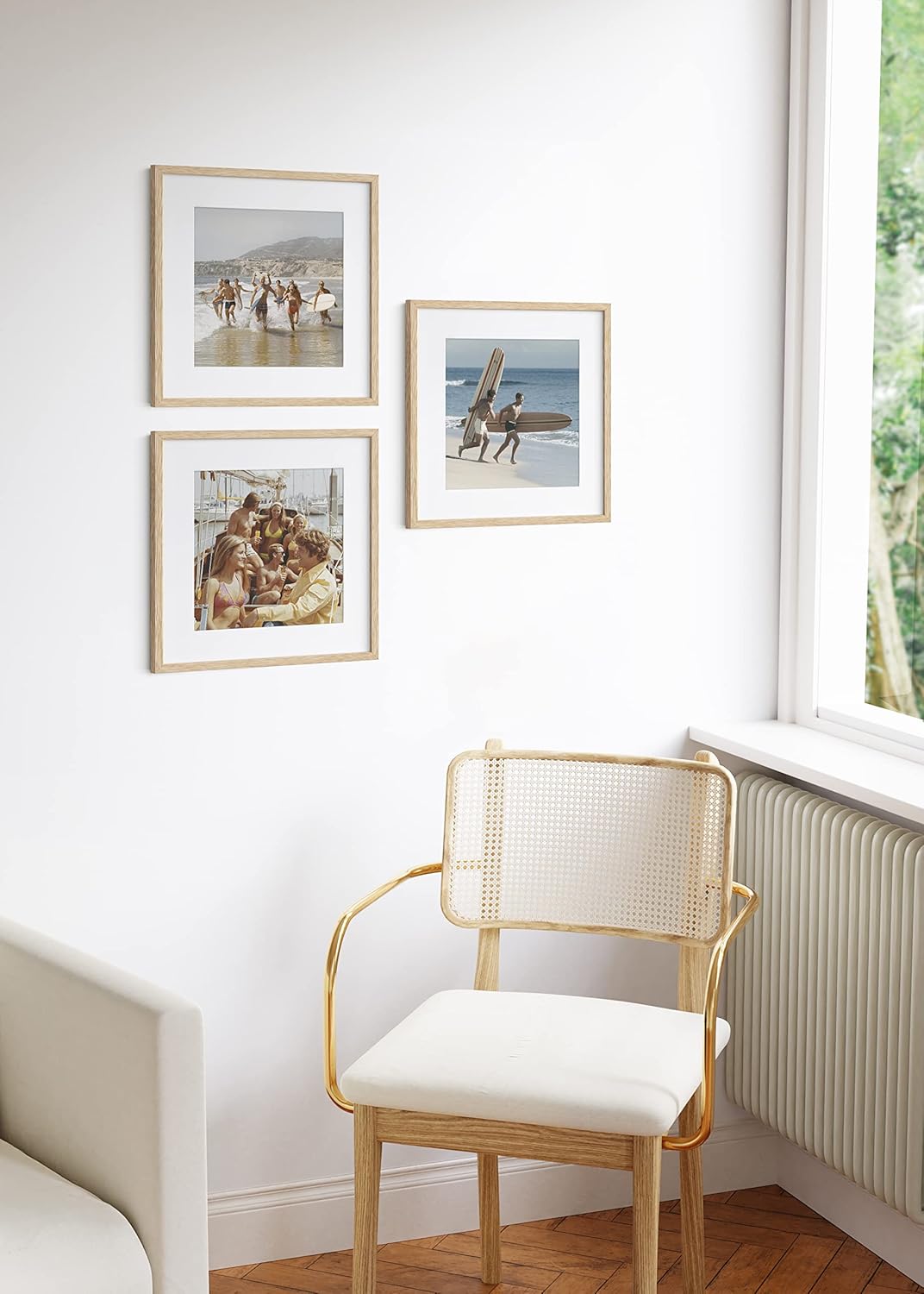 HAUS AND HUES Solid Oak Wood 16”x16” Picture Frames Matted to 12”x12” Set of 3 - Beige Square