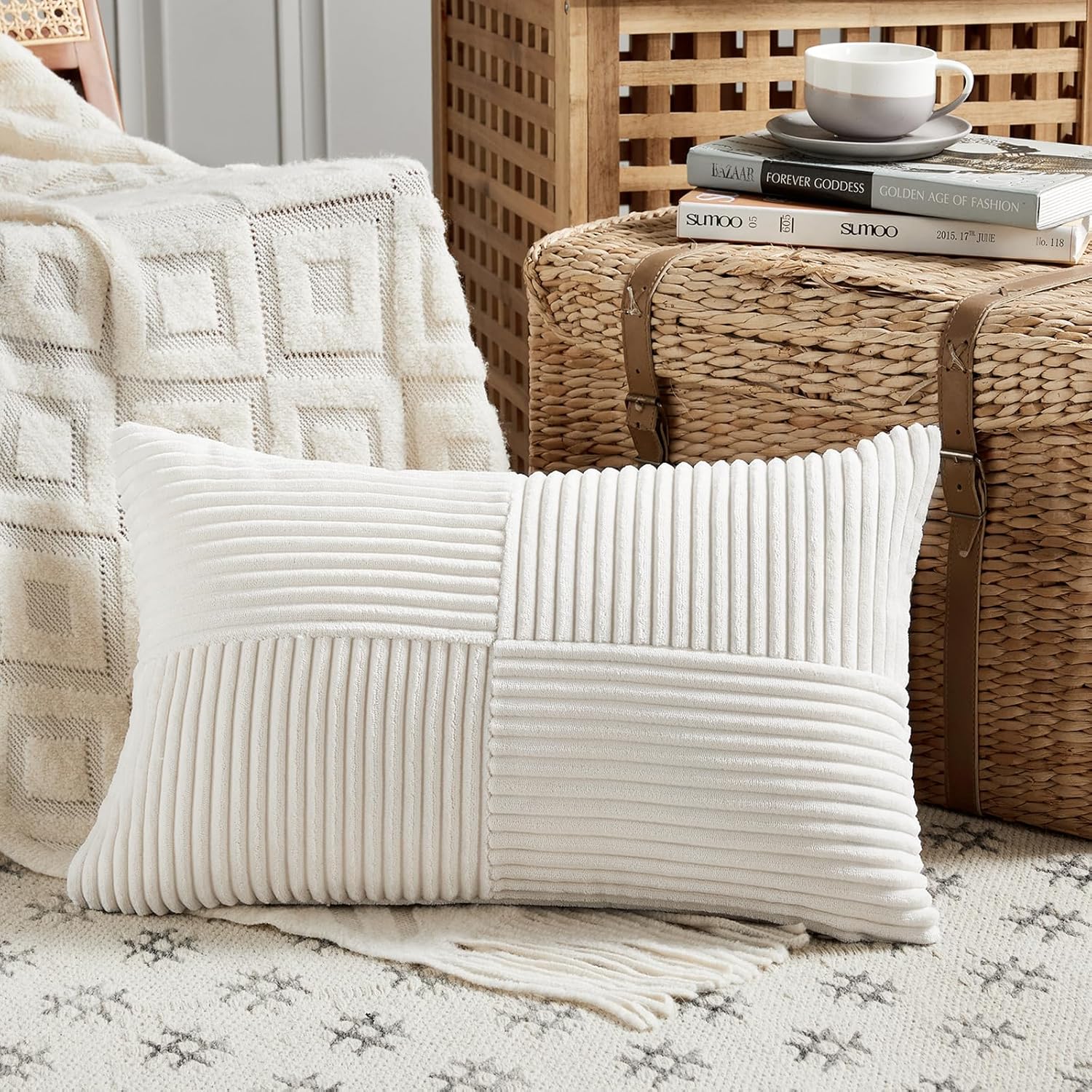 Fancy Homi 2 Packs Cream White Lumbar Decorative Throw Pillow Covers 14x24 Inch for Couch Bed Sofa