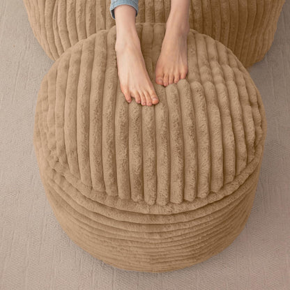 HIGOGOGO Round Stuffed Pouf Ottoman, Corduroy Poufs with High-Density Foam Filling, Furry and