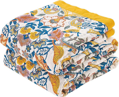 Boho Blanket Throw Quilt, 100% Cotton Soft Light Weight Throw Blankets for Summer, 80"x90"