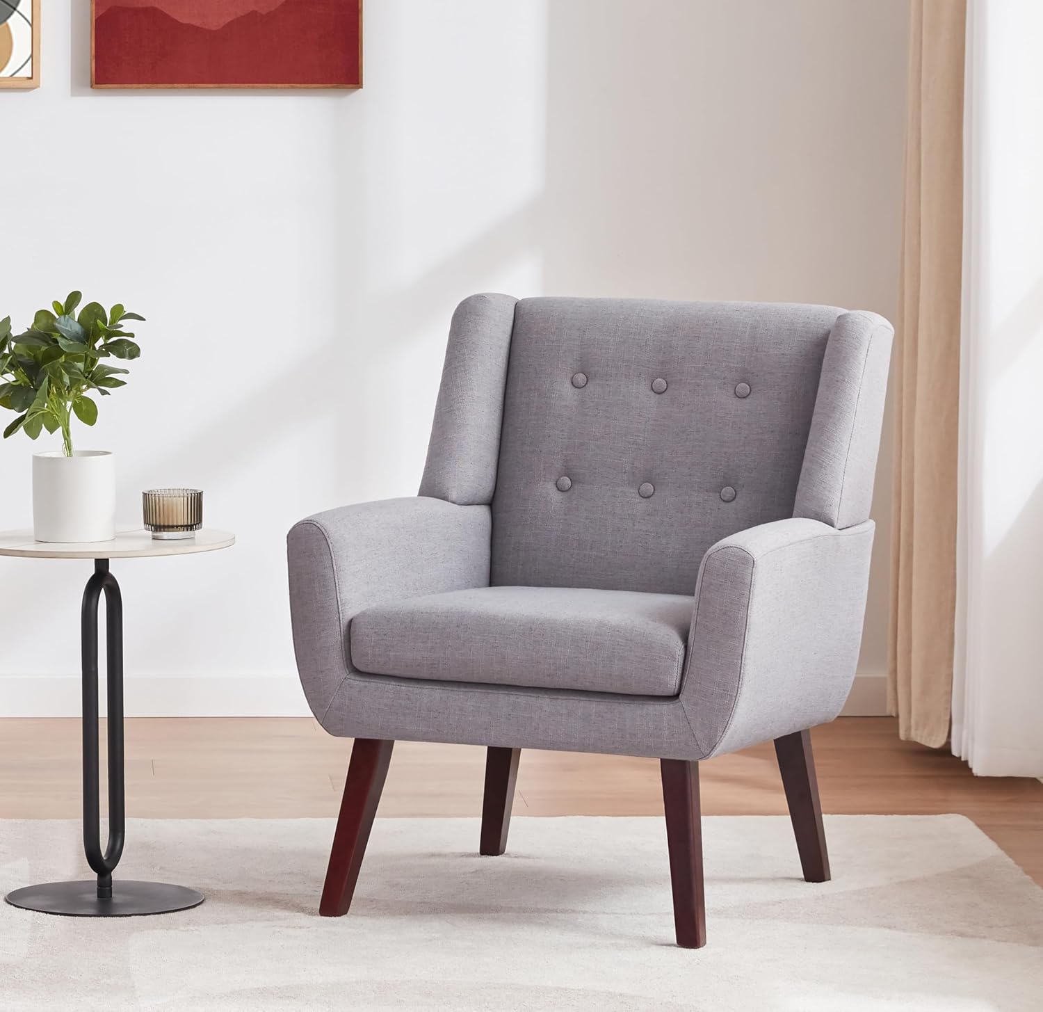 HUIMO Accent Chair Living Room Chair, Upholstered Button Tufted Armchair, Linen Fabric Sofa Chairs