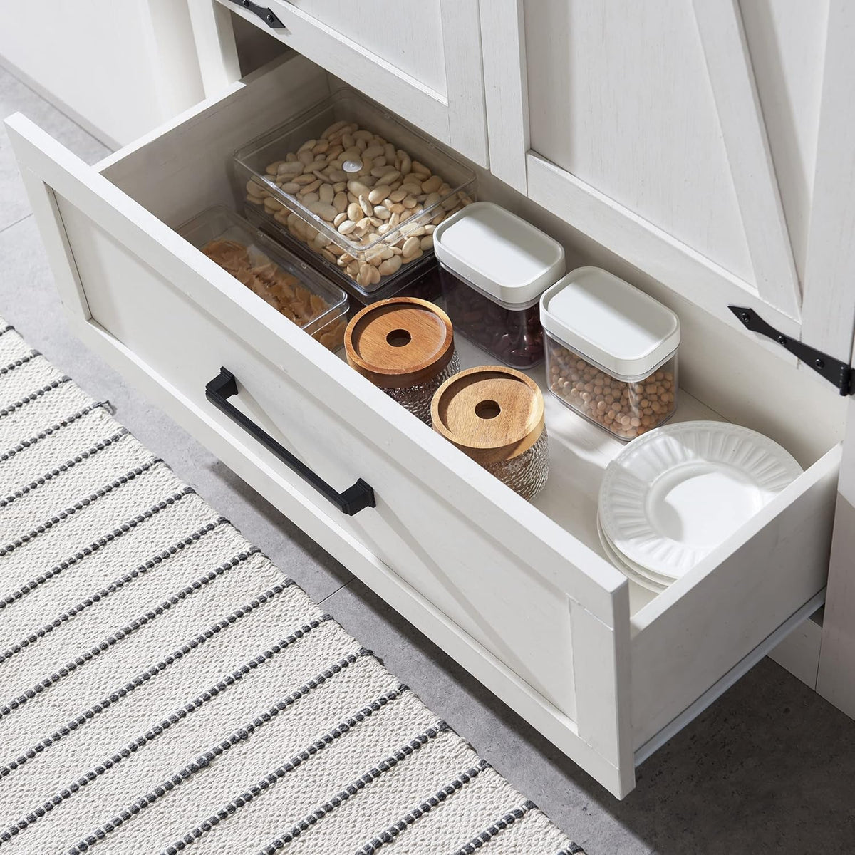 72" Tall Wood Storage Cabinet, Farmhouse Kitchen Pantry Cabinet with Adjustable Shelves & Drawer &
