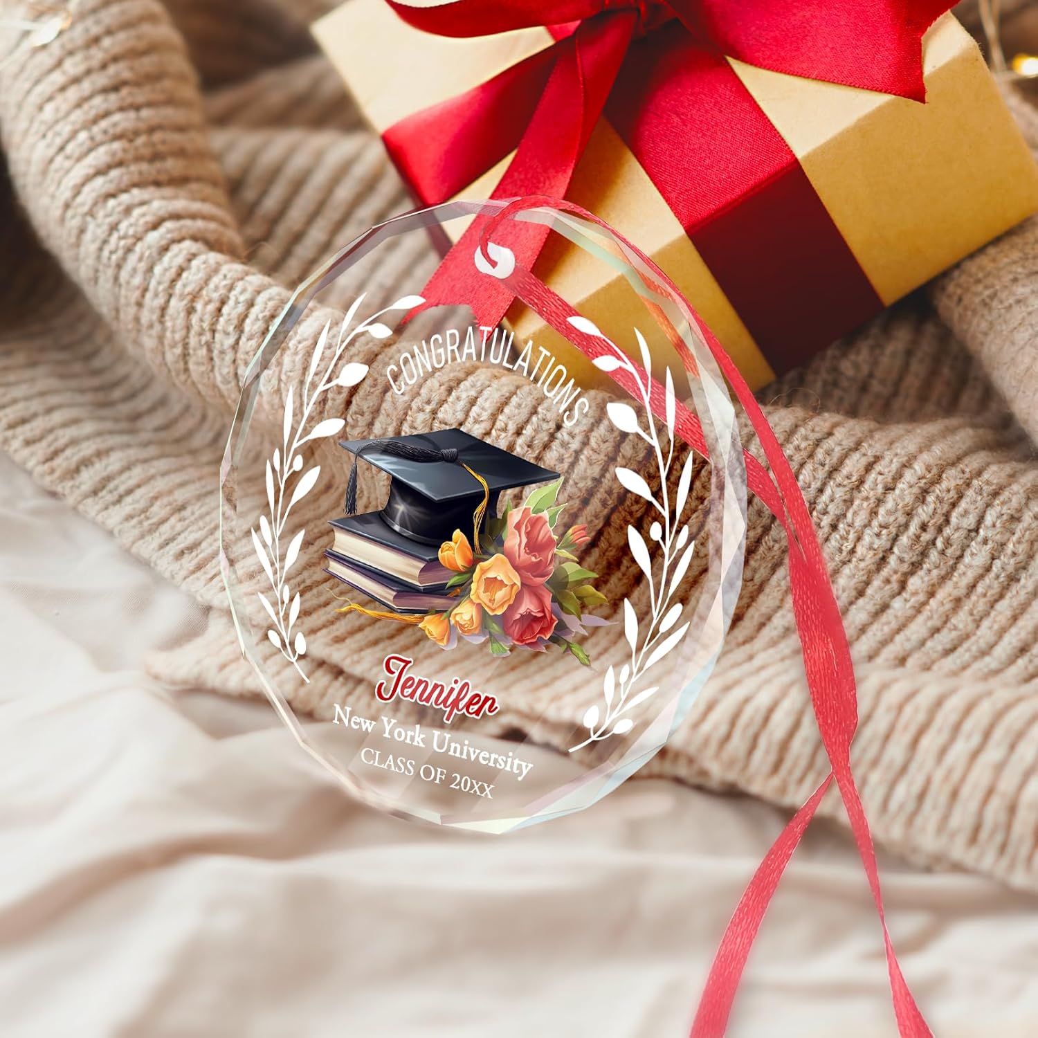 Personalized Graduate Glass Christmas Ornament, Class of 2025 Graduation Picture Ornament Gift for